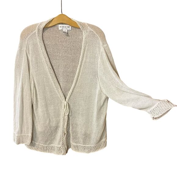 Brownstone Studio Beige Open-Front Sweater tie cardigan 3/4 sleeve - Picture 1 of 9